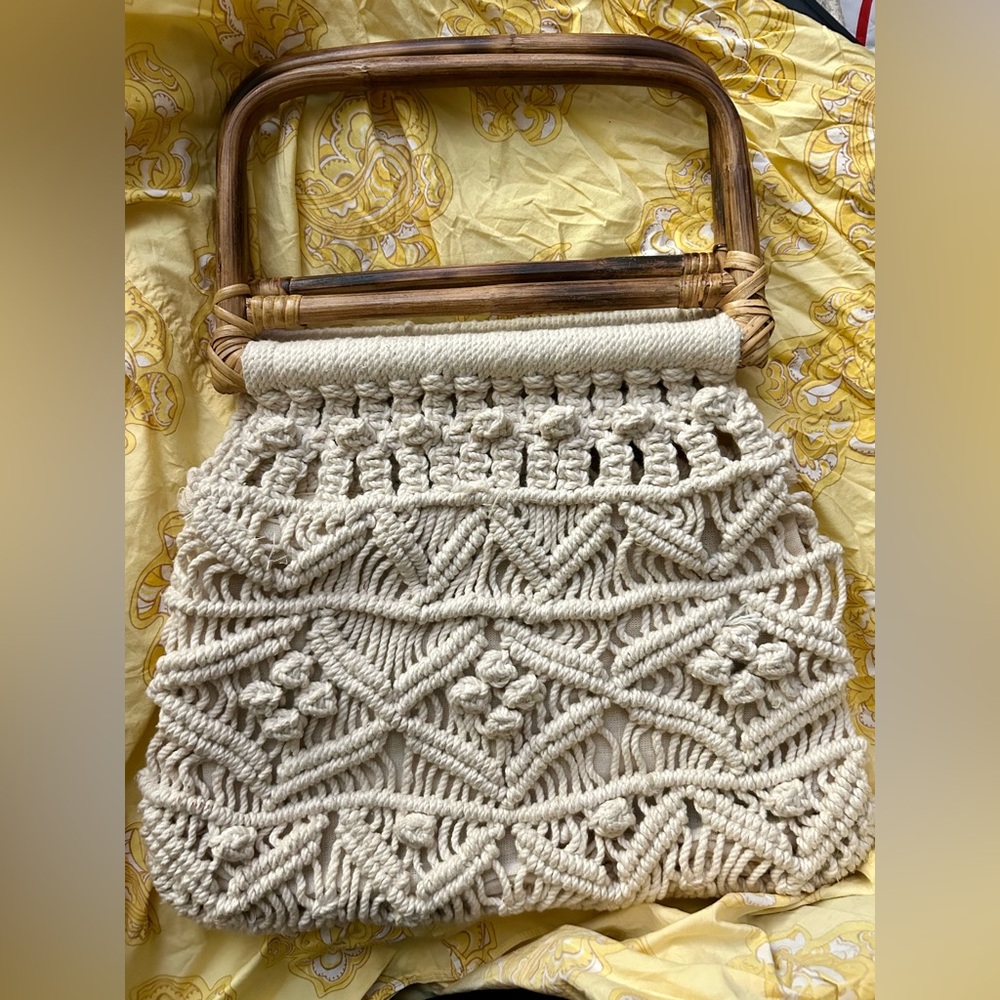 * Vintage Boho Macrame Bamboo Handles Handmade in the Philippines Boho Bag *